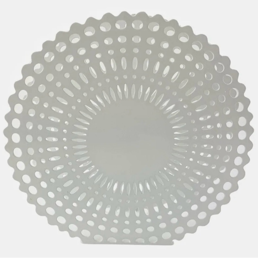 NWT Crate & Barrel Gram Mail Napkin Holder White Enamel Finish Metal Lace Doily